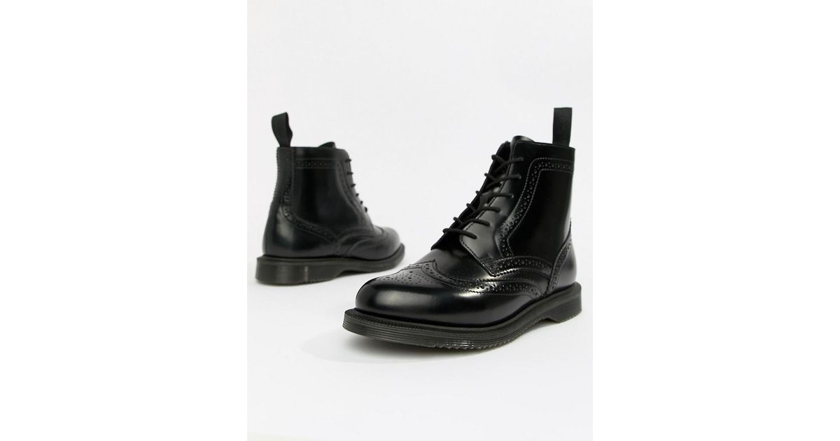 Dr. Martens Delphine Brogue Leather Lace Up Flat Ankle Boots in Black |  Lyst Australia