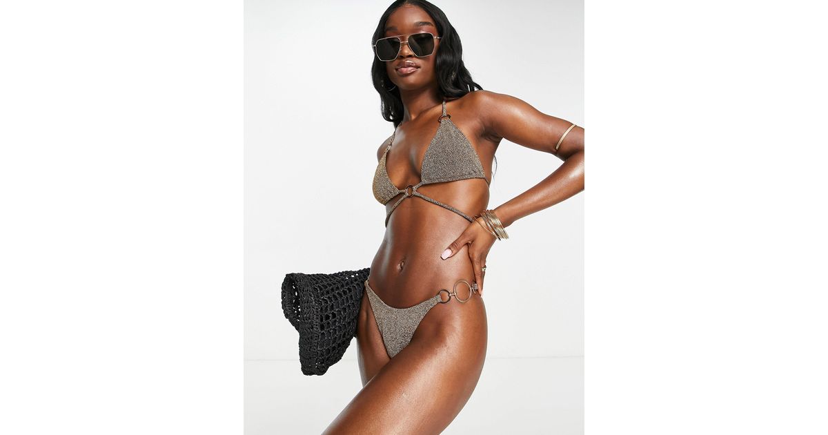 South Beach High Leg Bikini Bottoms With Disc Hardware in Gold