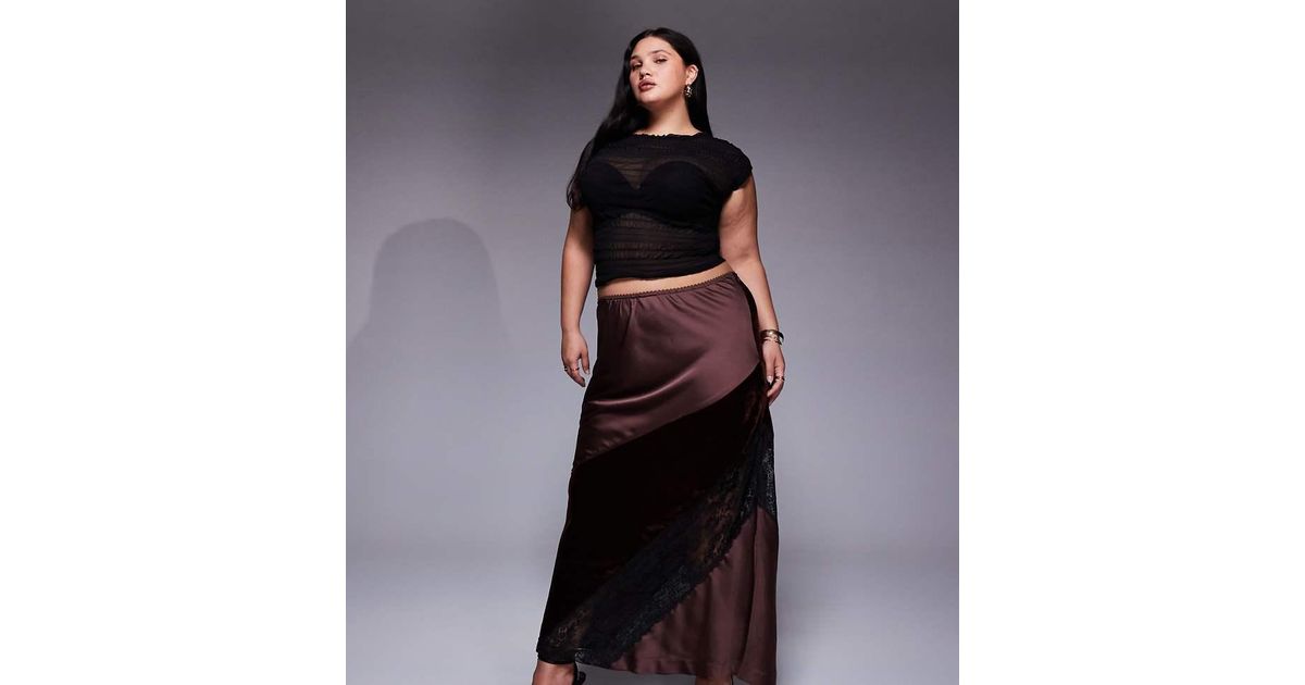 ASOS Asos Design Curve Velvet And Lace Mix Satin Maxi Skirt in Black ...