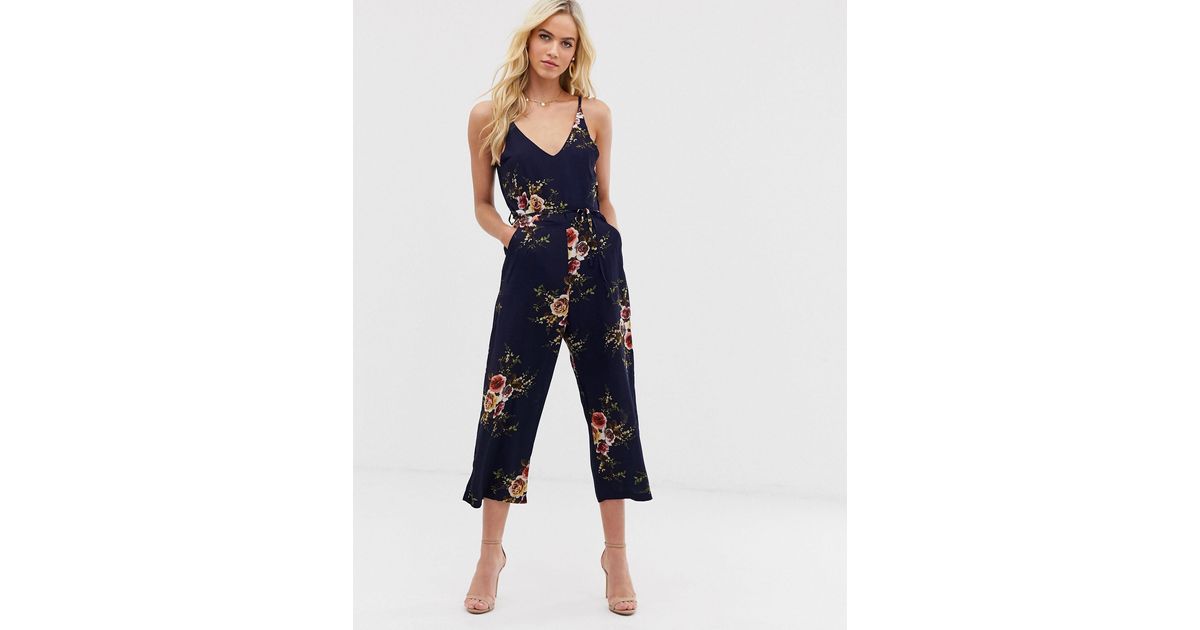ax paris navy floral culotte jumpsuit