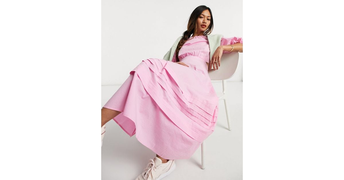 Warehouse Puff Sleeve Maxi Dress in Pink | Lyst