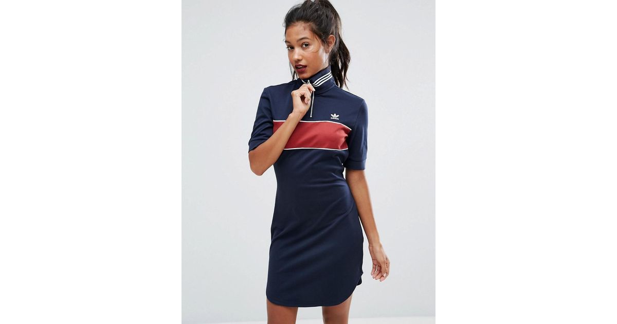 adidas Originals Cotton London Navy High Neck Dress in Blue | Lyst
