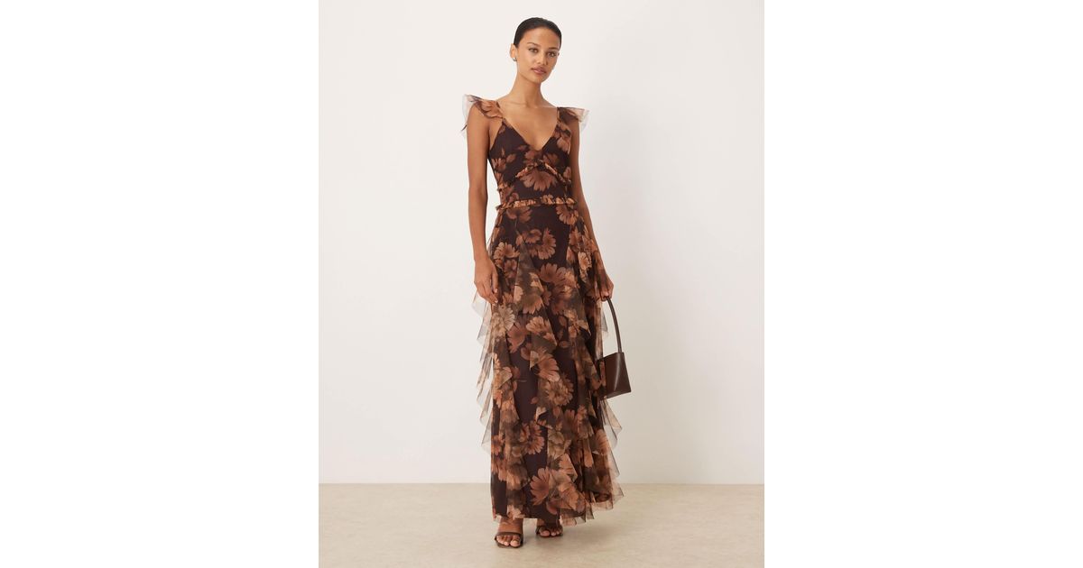 brown satin long sleeve dress Tuckernuck Chocolate Brown Satin Emiliana Maxi Dress Chocolate / L
