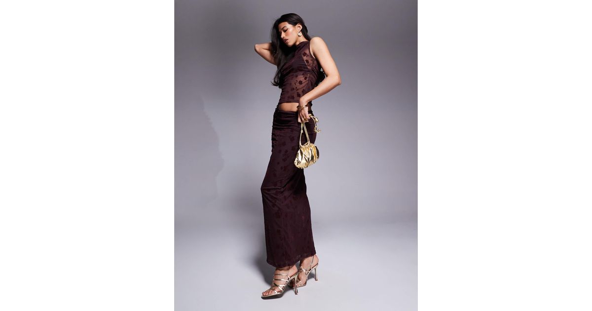 ASOS Flocked Mesh Low Rise Co Ord Maxi Skirt in Purple | Lyst