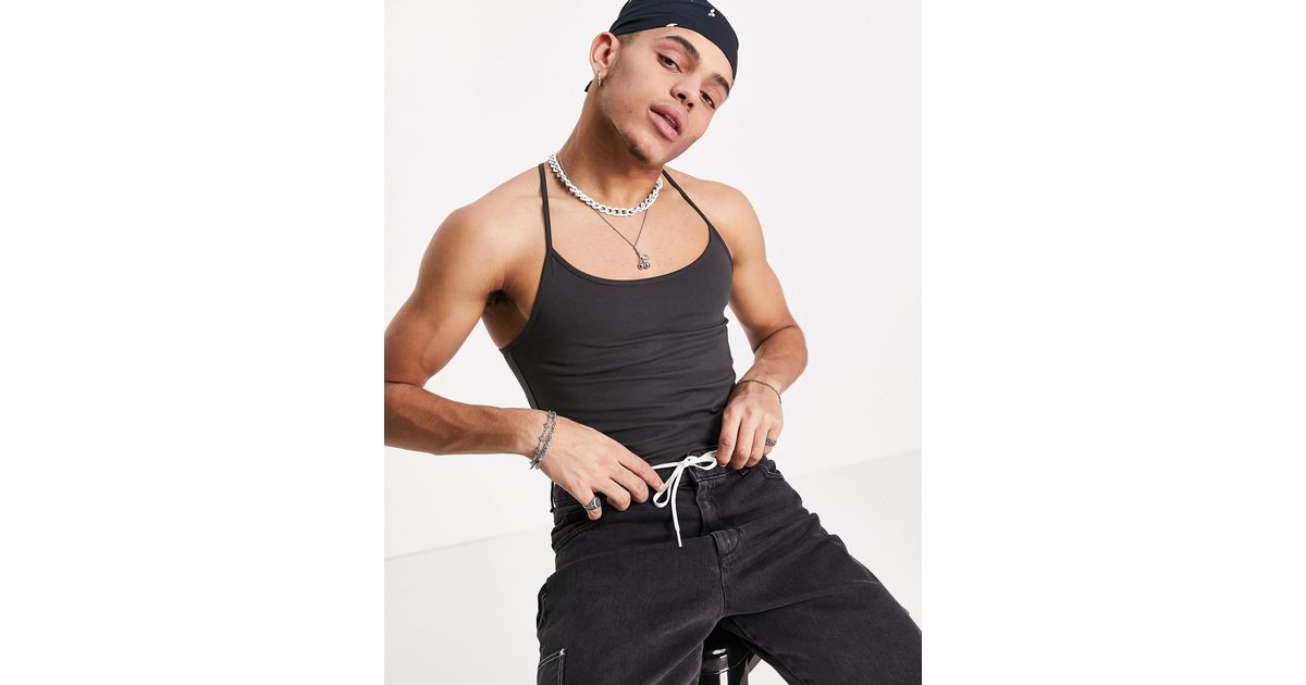 ASOS Muscle Fit Vest With Spaghetti Strap Cross Back in Black for Men |  Lyst Australia