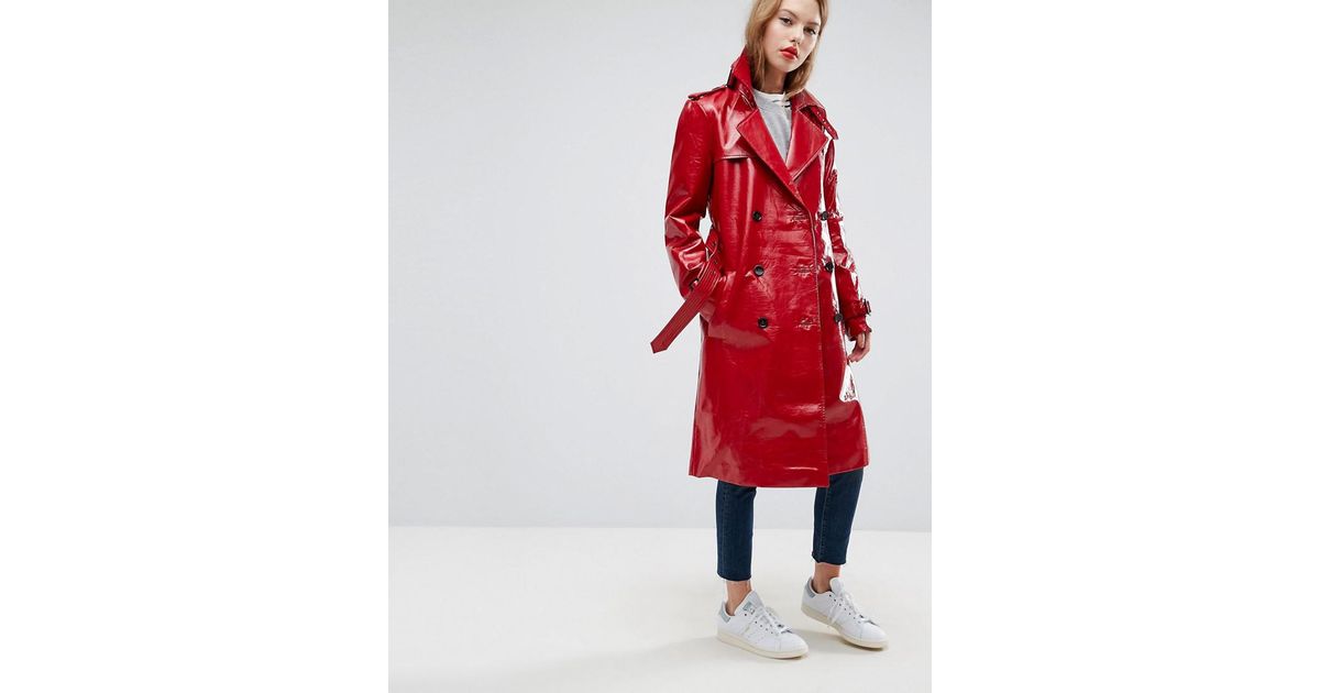 ASOS Synthetic Trench In Vinyl in Red Lyst