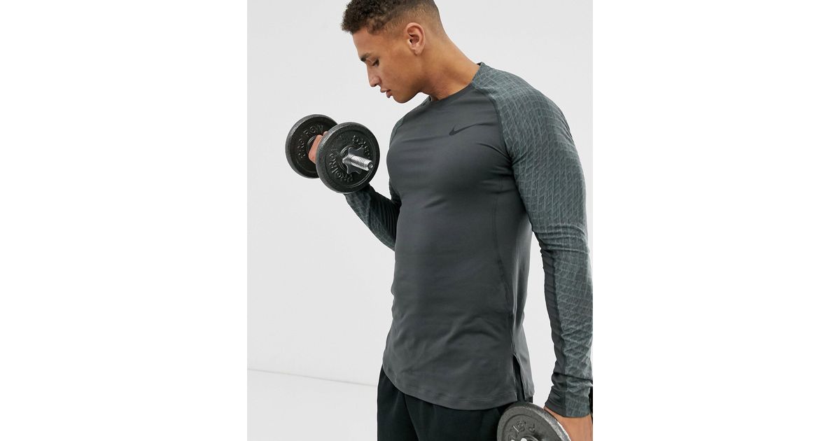 Nike Nike Pro Training Long Sleeve Top in Gray for Men | Lyst