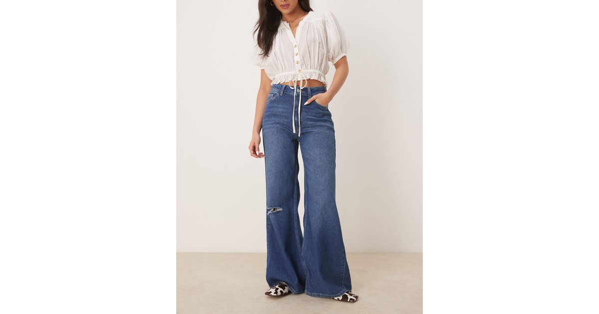 ASOS Soft Wide Leg Jean With Rips in Blue | Lyst