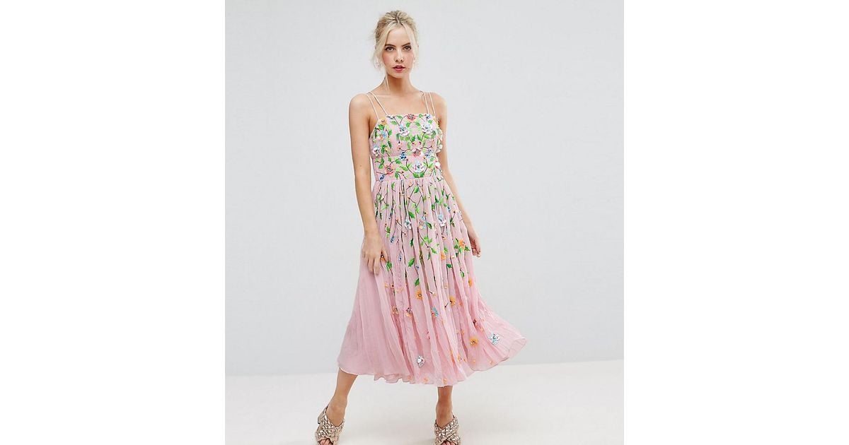 asos salon 3d floral embellished midi dress