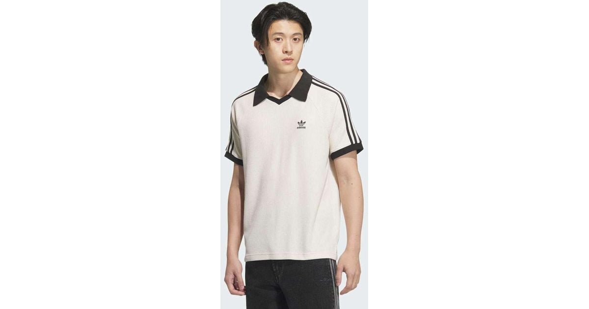 adidas Originals Waffle Short Sleeve Polo Shirt in Natural