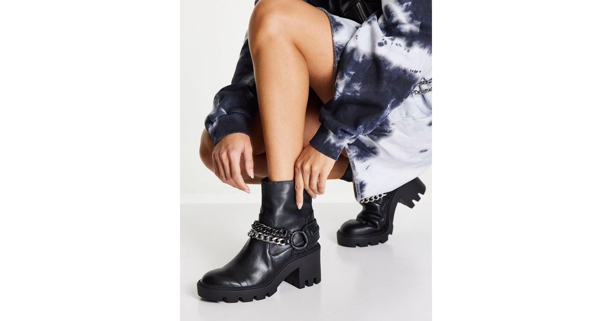 Steve Madden Ramsay Chunky Heeled Ankle Boots With Chain in Black Lyst Australia