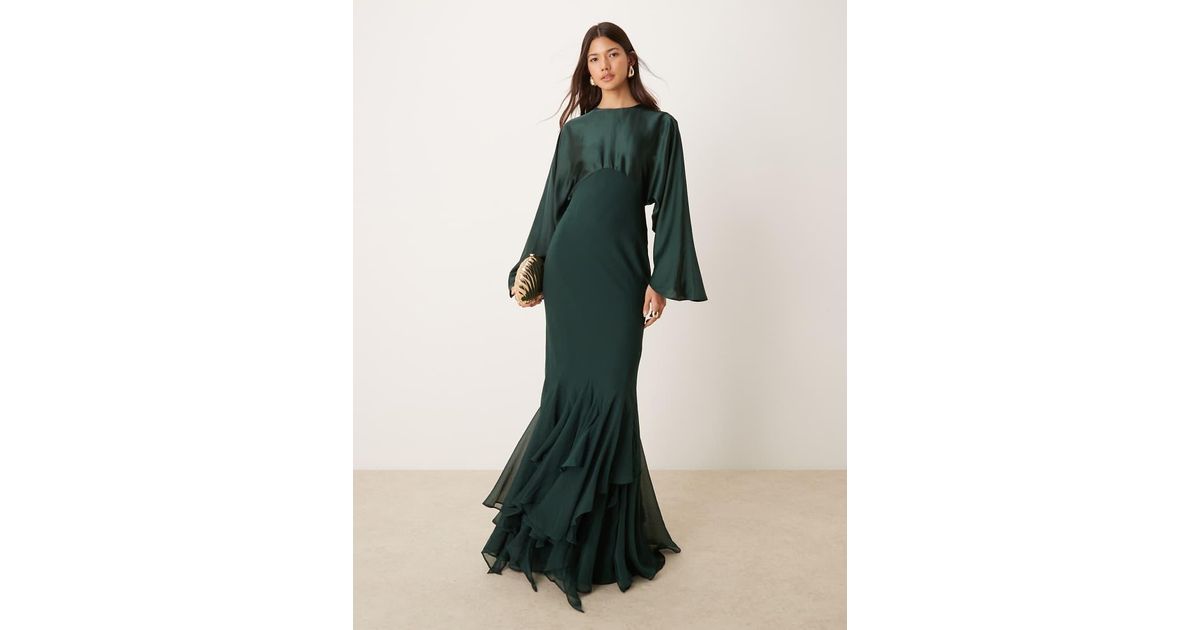 asos design cape sleeve godet maxi dress in forest green ASOS DESIGN cape sleeve godet maxi dress in forest green