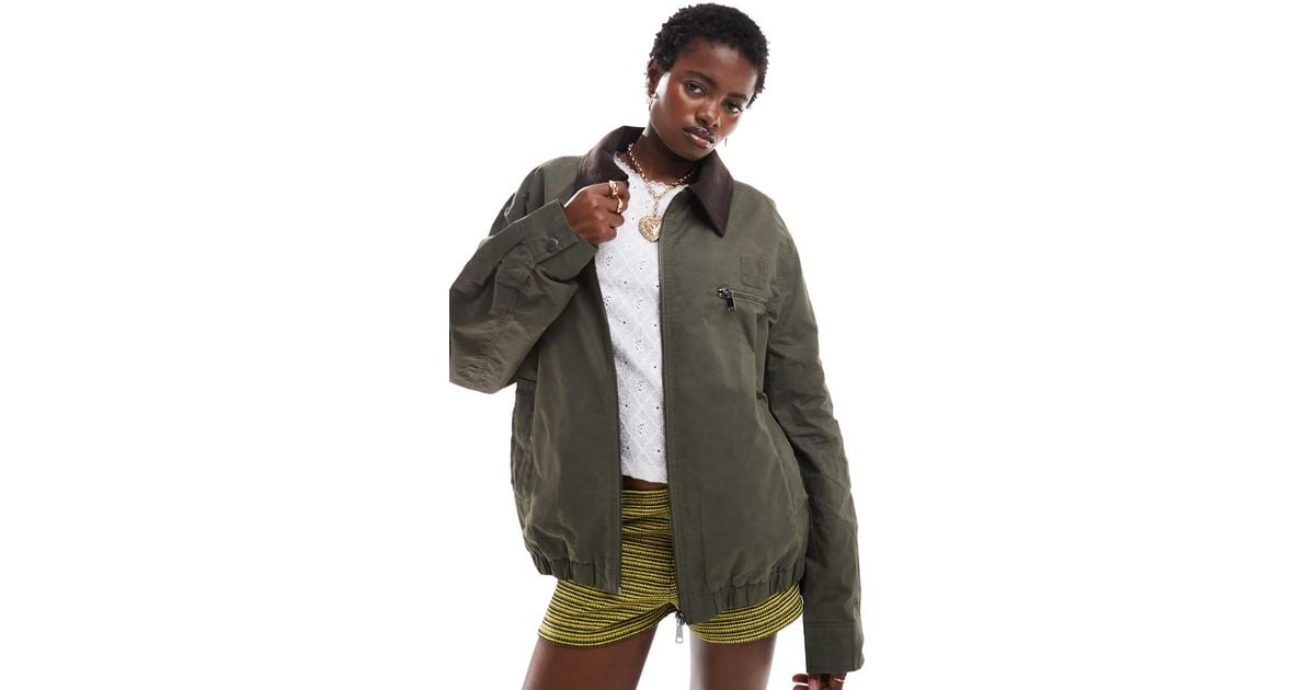 Collusion Waxed Jacket With Cord Collar in Green Lyst
