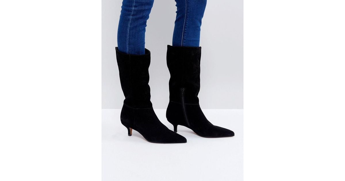 ASOS Asos Carlita Suede Kitten Heel Knee Boots in Black | Lyst