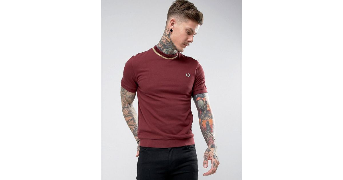 Fred Perry Reissues Tipped Pique T-shirt In Burgundy in Red for Men | Lyst
