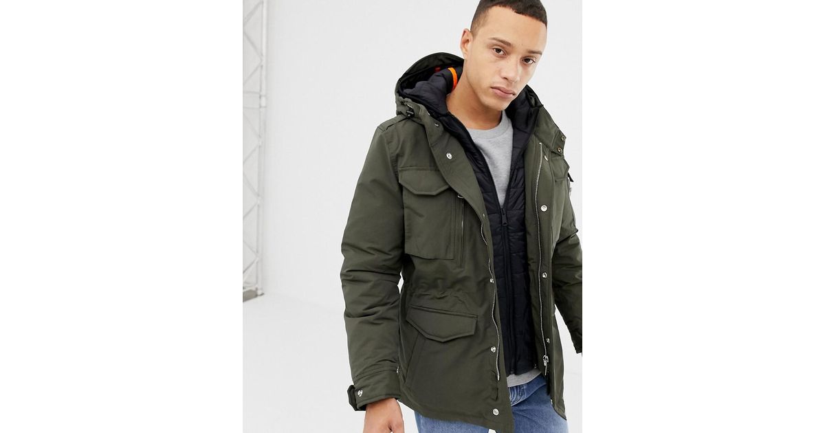 Schott Nyc Smith 18 Detachable Quilted Hooded Insert M65 Parka Jacket Slim  Fit In Green/black for Men | Lyst Australia