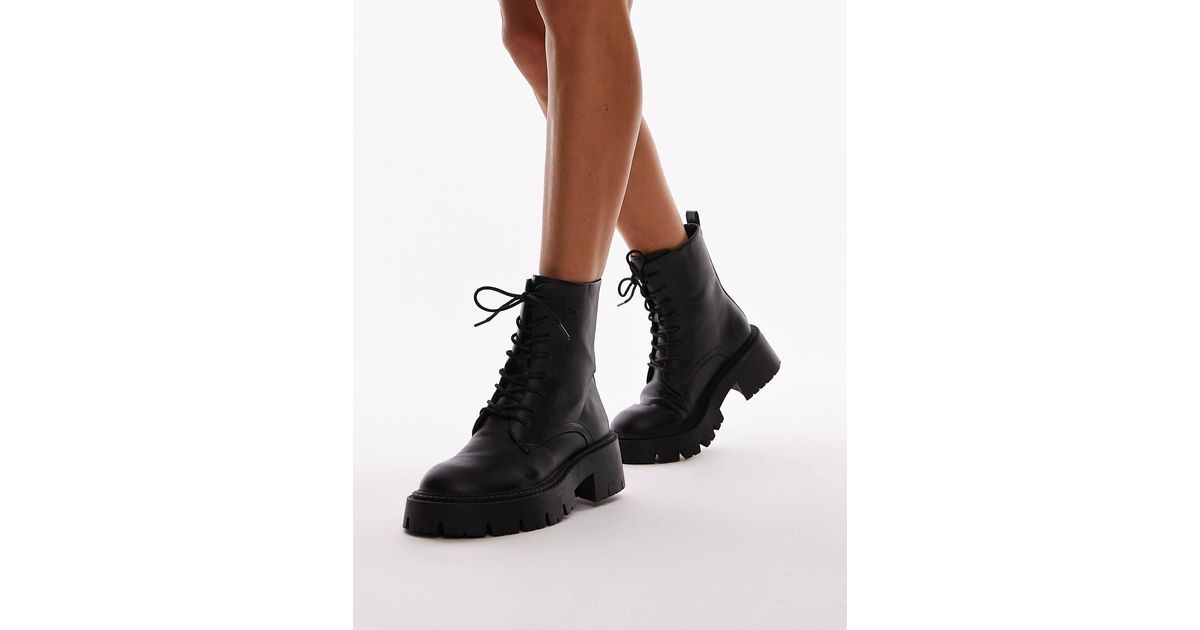TOPSHOP Lorelai Chunky Lace Up Boots in Black Lyst UK