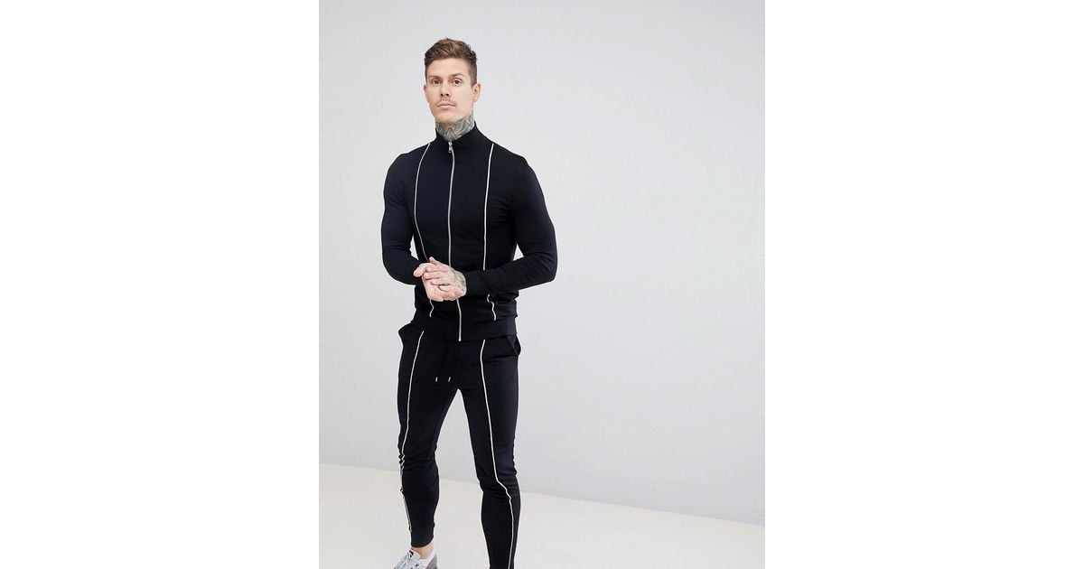 Mens Color block TrackSuit 2 PC Set Side Striped Joggers Zipper Jacket Stretch
