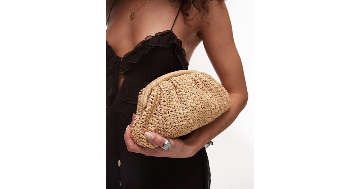 Mango Raffia Clutch Bag in Black | Lyst