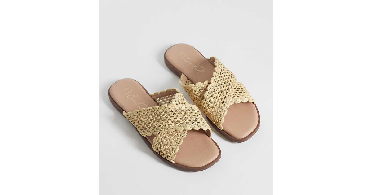 New Look Raffia Crossover Sandal in Natural | Lyst UK