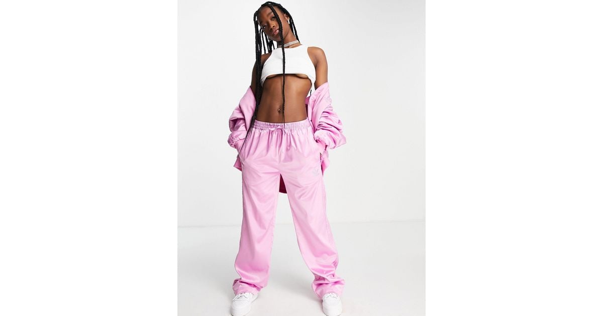 adidas Originals '2000s Luxe' Satin Wide Leg Trousers in Pink | Lyst