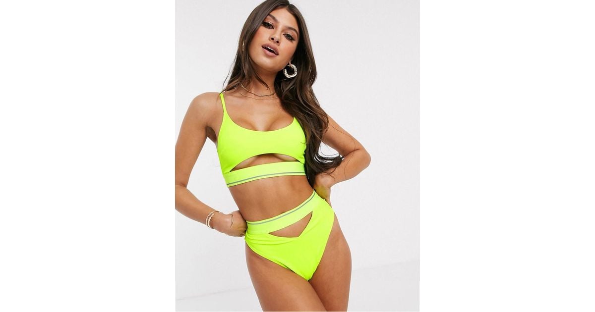 ASOS Underboob Crop Bikini Top With Reflective Elastic in Yellow