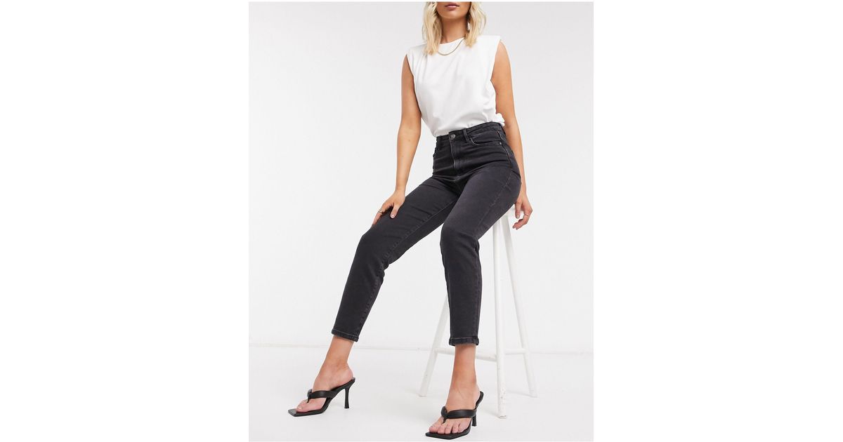 Stradivarius Cotton Slim Mom Jeans With Stretch in Black Lyst