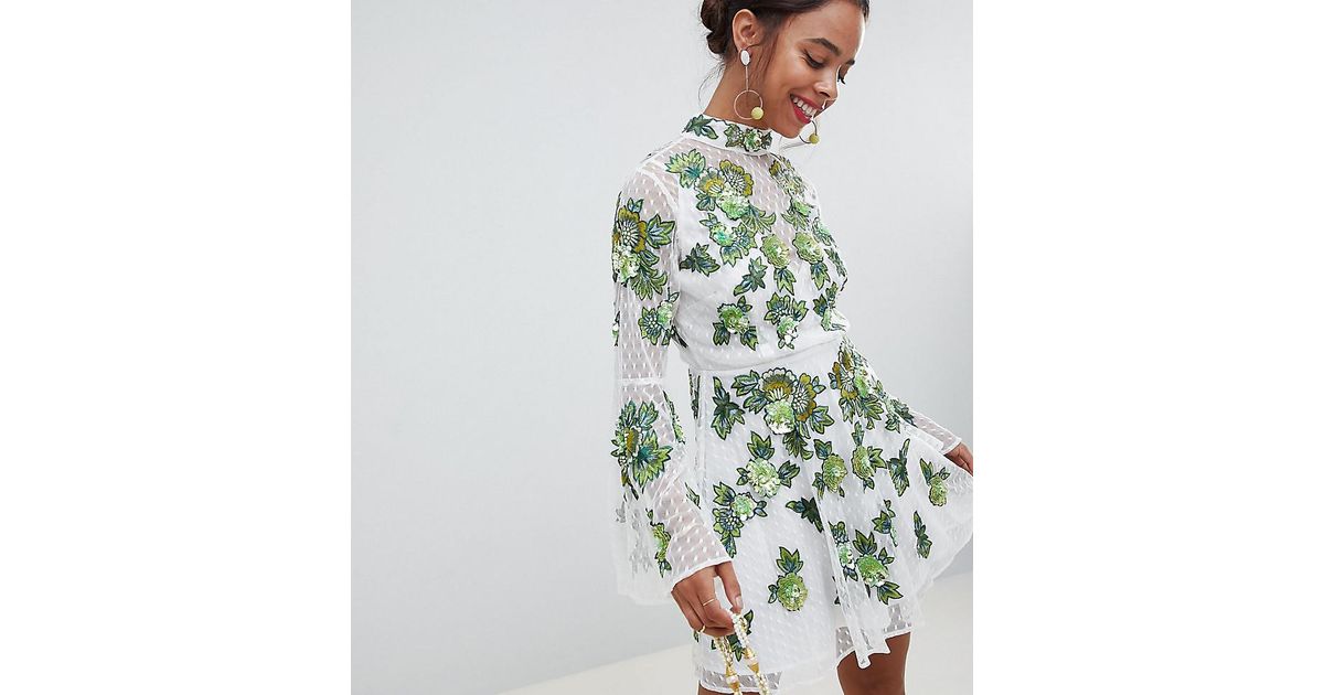 asos green and white dress