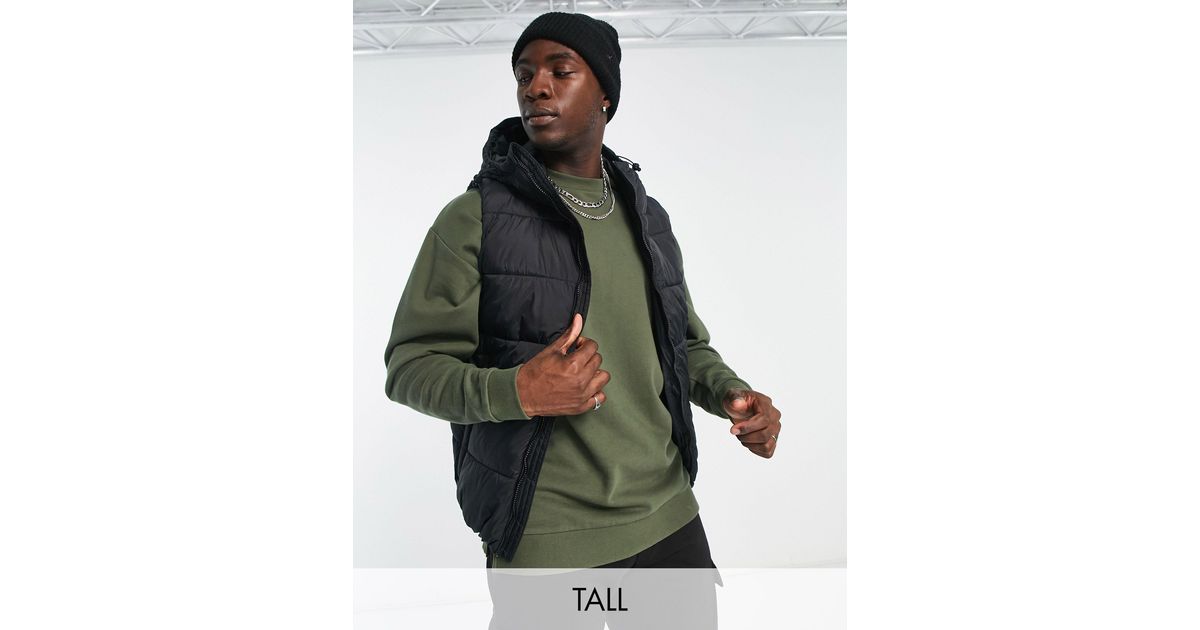 French Connection Tall Puffer Gilet With Hood in Green for Men | Lyst