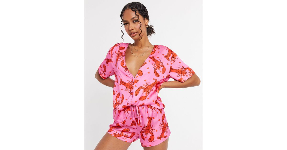 Korean High Quality Silk Pink Print Short Sleeve Pajama Set