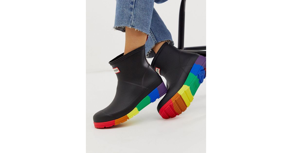 HUNTER Play Pride Short Wellies in Black Lyst