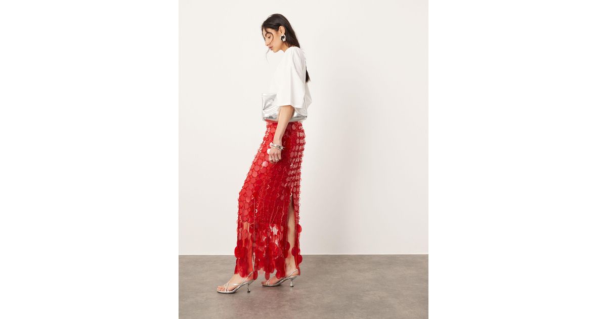 ASOS Futurist Sequin Embellished Fringe Hem Maxi Skirt in White | Lyst ...