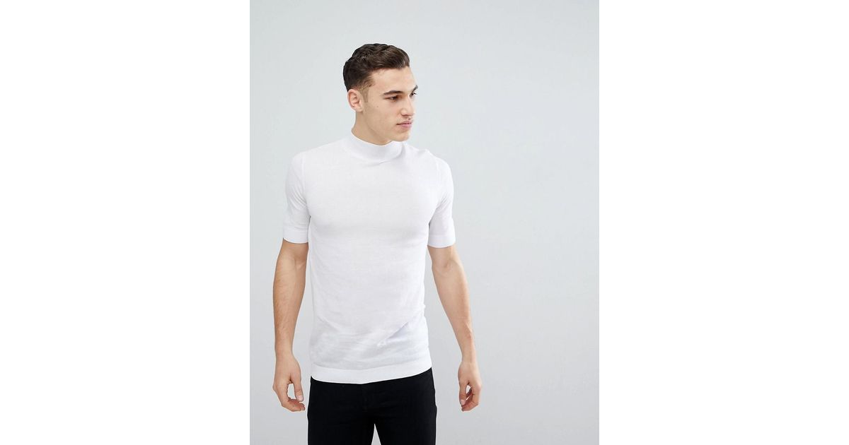 white turtleneck t shirt mens