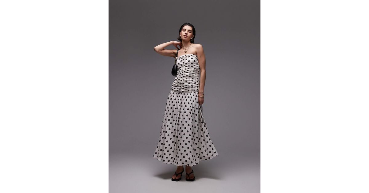 Mango Bandeau Maxi Dress With Dropped Waist And Ruched Bodice in White |  Lyst