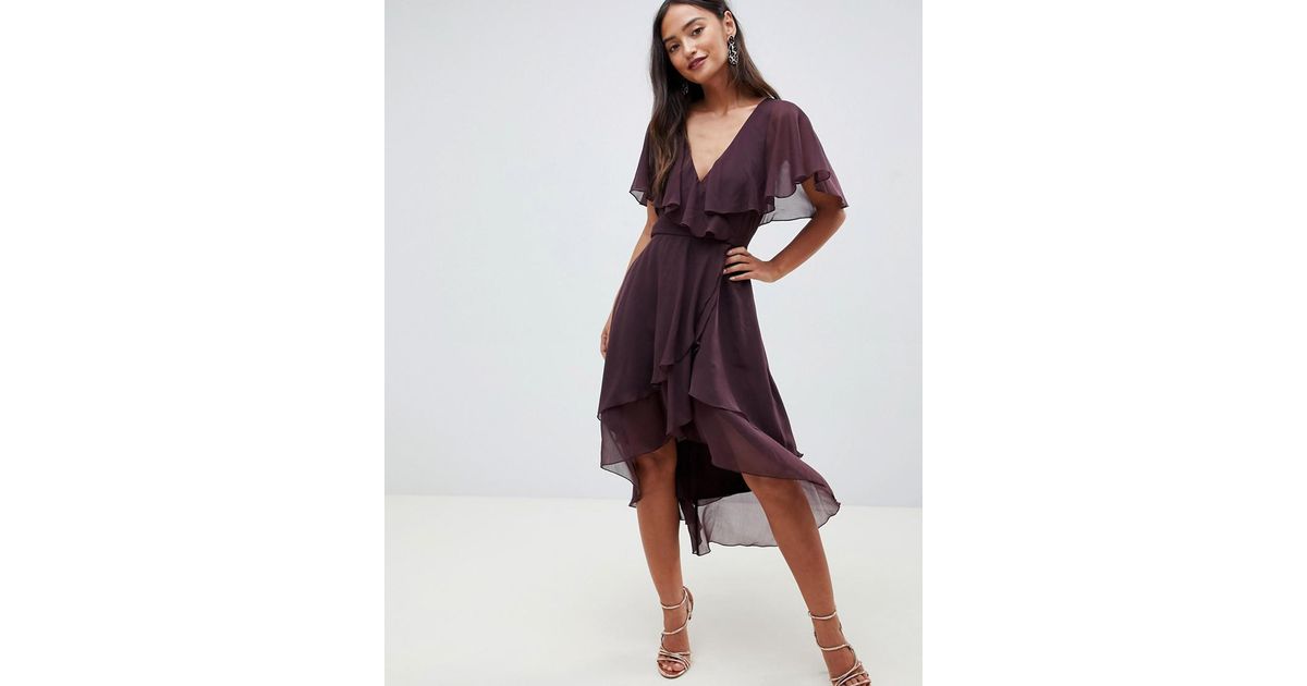 cape back dipped hem midi dress