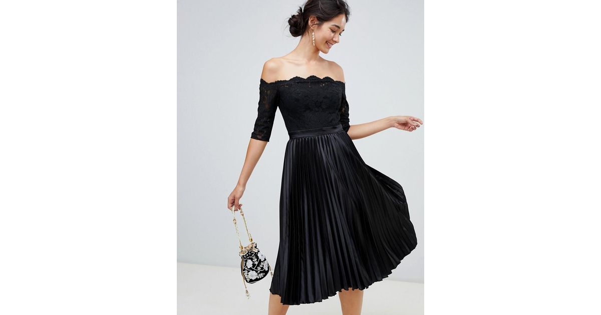 chi chi london lace top midi dress with pleated skirt