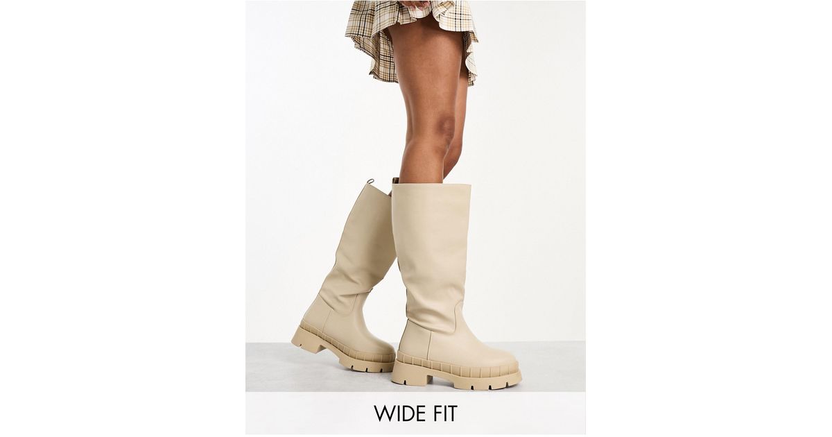 Raid Wide Fit Challenge Chunky Flat Knee Boots in White | Lyst