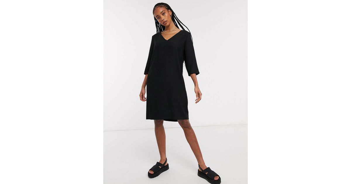 Flowy Button Down Tunic Dress,JKioleg 3/4 Sleeve V Neck Mini Casual Solid Plain Dresses Blouse for Beach S, Black 