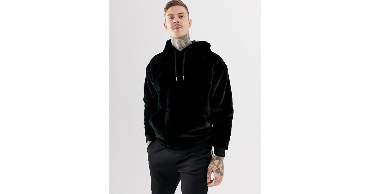 Mens black fur outlet hoodie