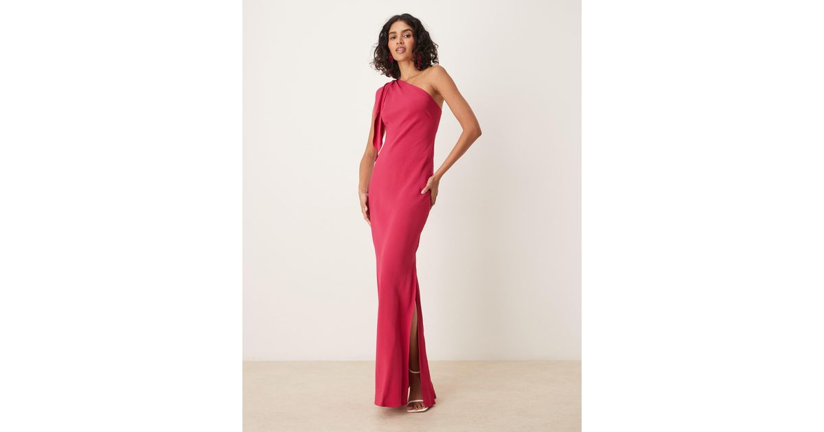 mango pink one shoulder dress Mango Tie Shoulder Maxi Dress in Pink
