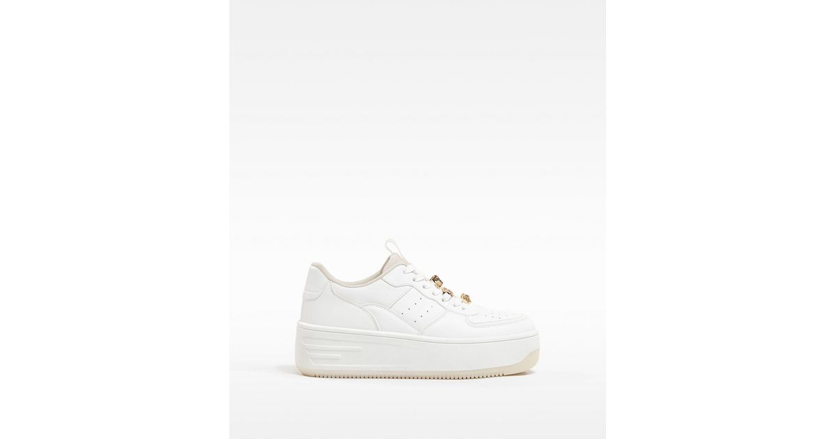Bershka Platform Retro Trainer With Bejewelled Lace in White | Lyst