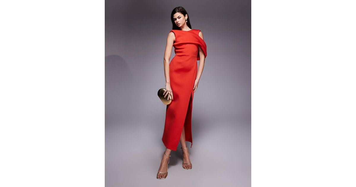 knee length dresses for ladies ASOS One Shoulder-Fold Scuba Pencil Dress – Disana Labs main image 0