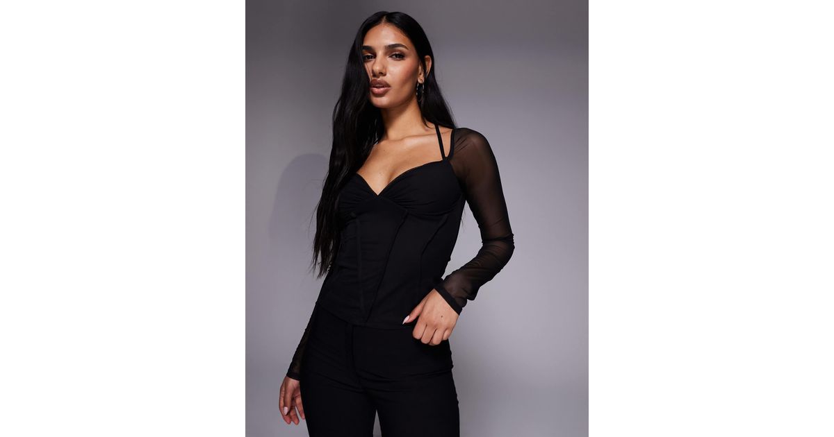 ASOS Exposed Seam Mesh Long Sleeve Top in Blue | Lyst