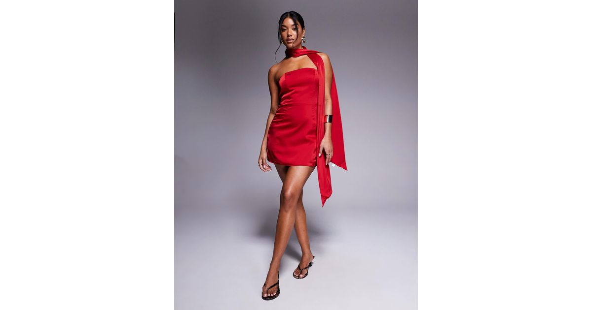 Oh Polly Camila Scarf Neck Strapless Mini Dress in Red | Lyst