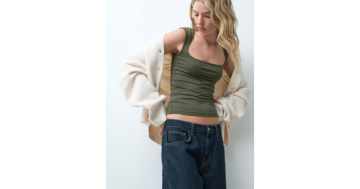 JJXX Square Neck Top in Green | Lyst