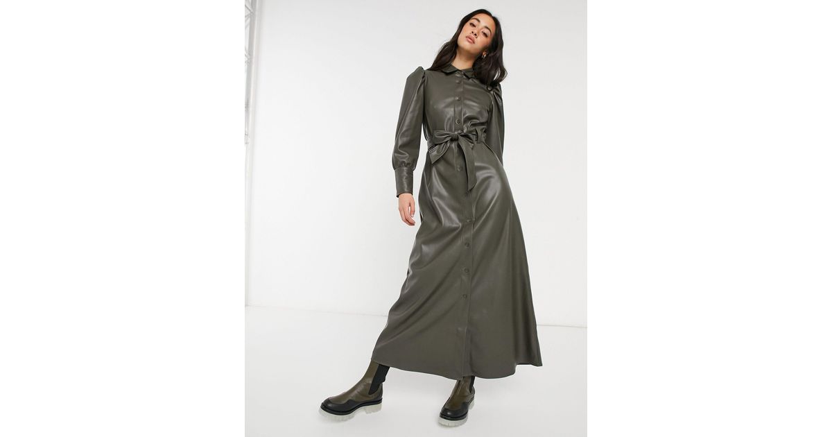 Robe chemise longue en similicuir olive ASOS en coloris Vert Lyst