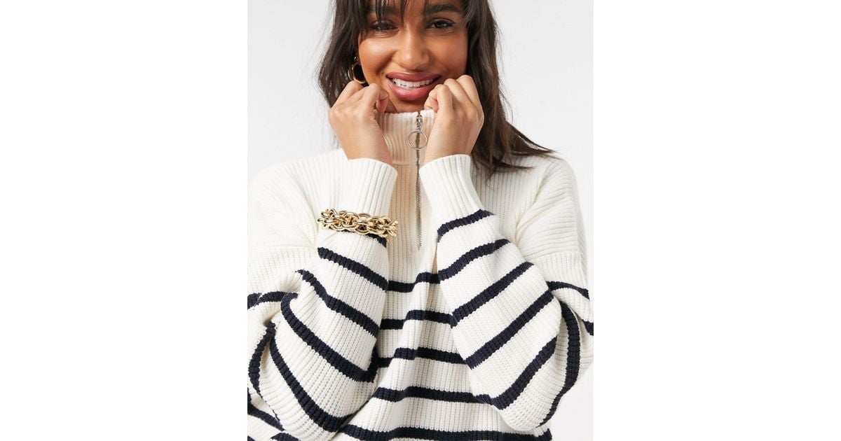 Mango Half Zip Striped Oversized Jumper | Lyst