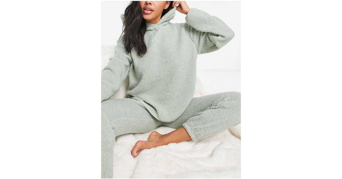 ASOS Synthetic Lounge Borg Hoodie & jogger Set in Green (Gray) | Lyst
