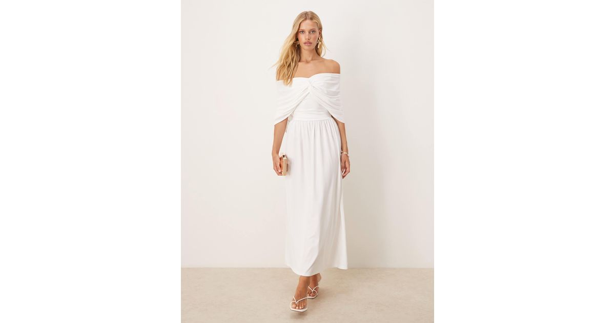 SNDY'S Bandeau Drape Shoulder Detail Drop Waist Maxi Dress in Natural |  Lyst Australia