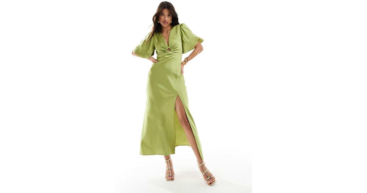 abercrombie green satin dress Sage Green Tulle Cottagecore Dress Puffy Sleeves